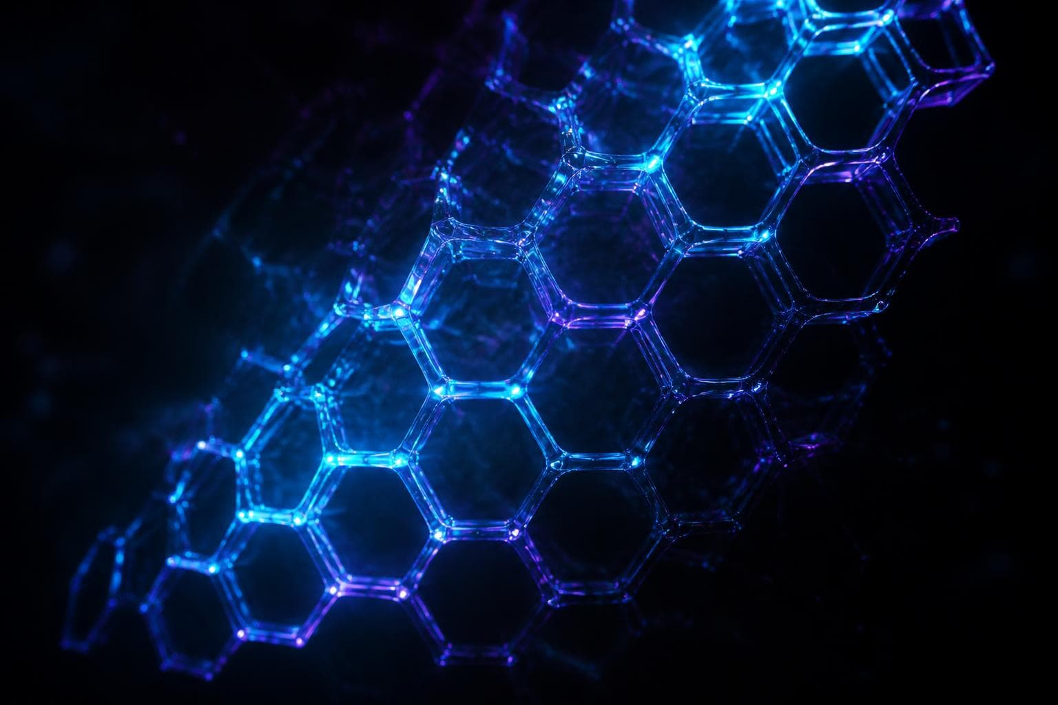 Glowing hexagonal lattice representing Hexabyte Labs engineering