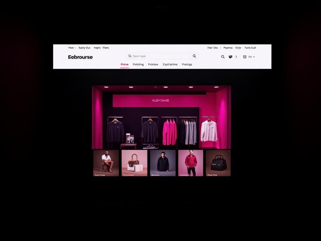 Dark ecommerce storefront on a desktop monitor